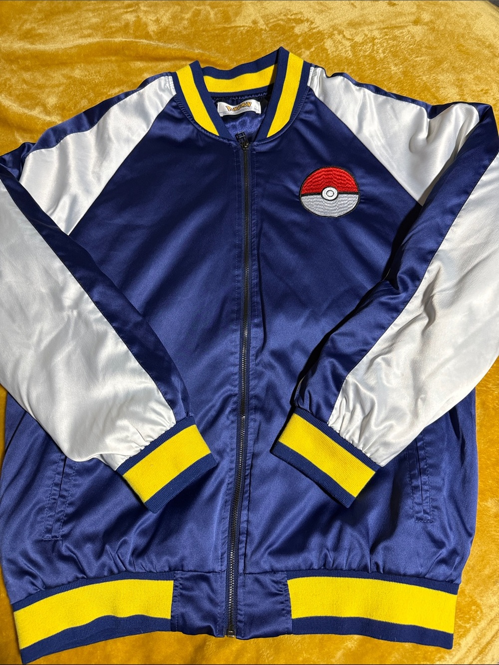 Men Pokémon Pikachu Navy & White Satin  Jacket in size Large